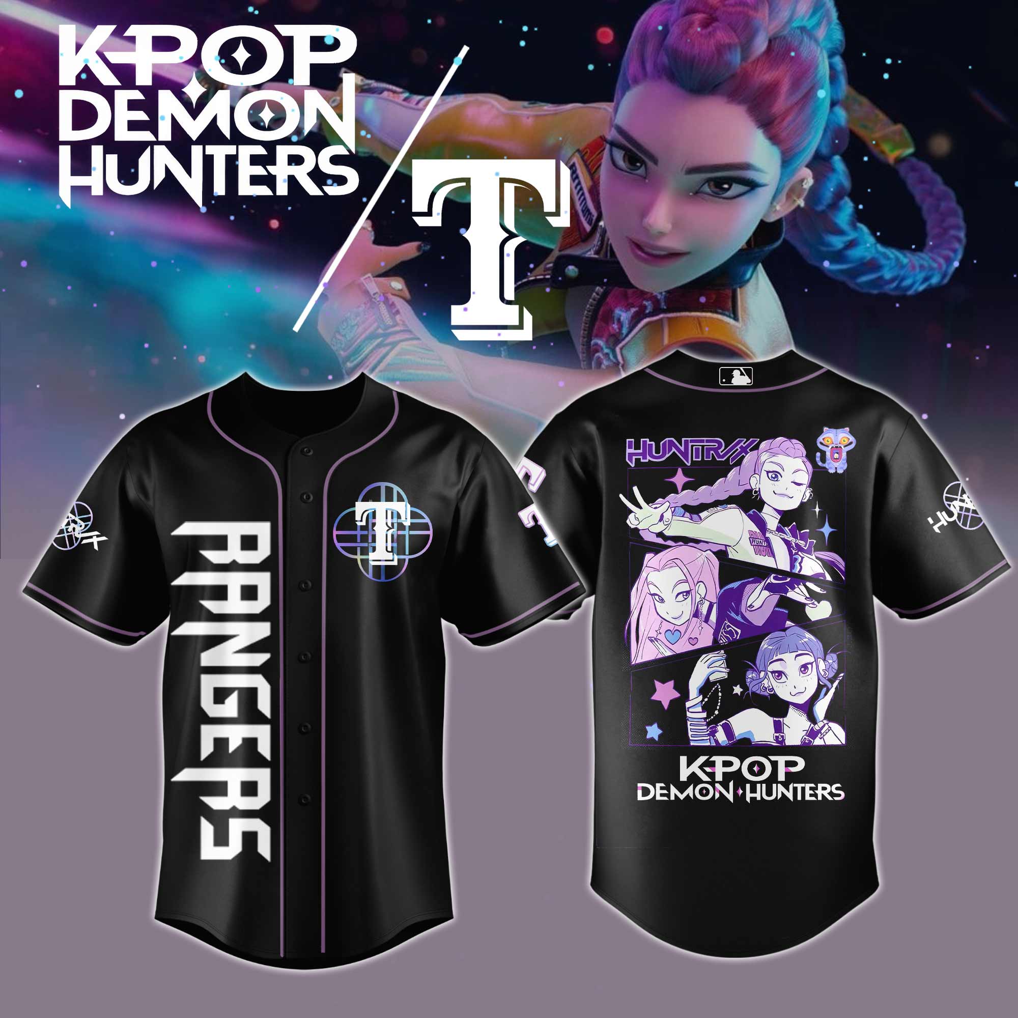 Texas Rangers MLB x KPop Demon Hunters Personalized Baseball Jersey For Fans