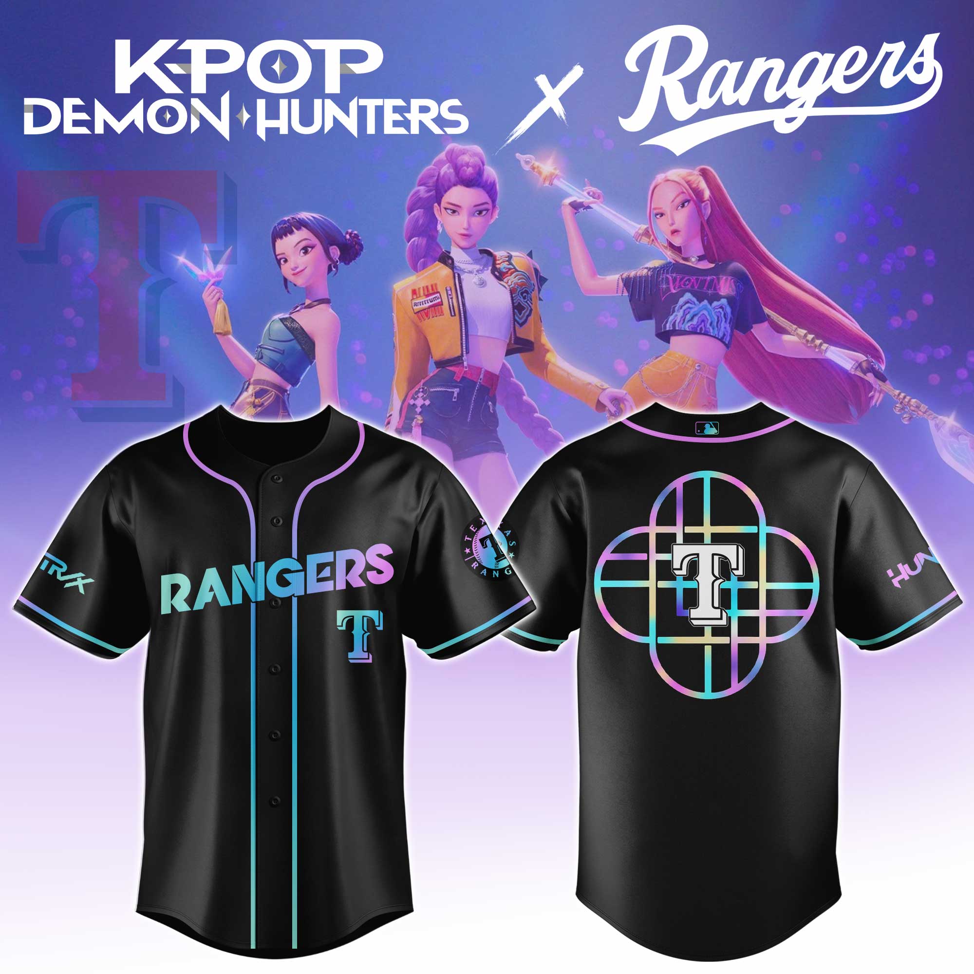 Texas Rangers MLB x KPop Demon Hunters Personalized Baseball Jersey For Fans