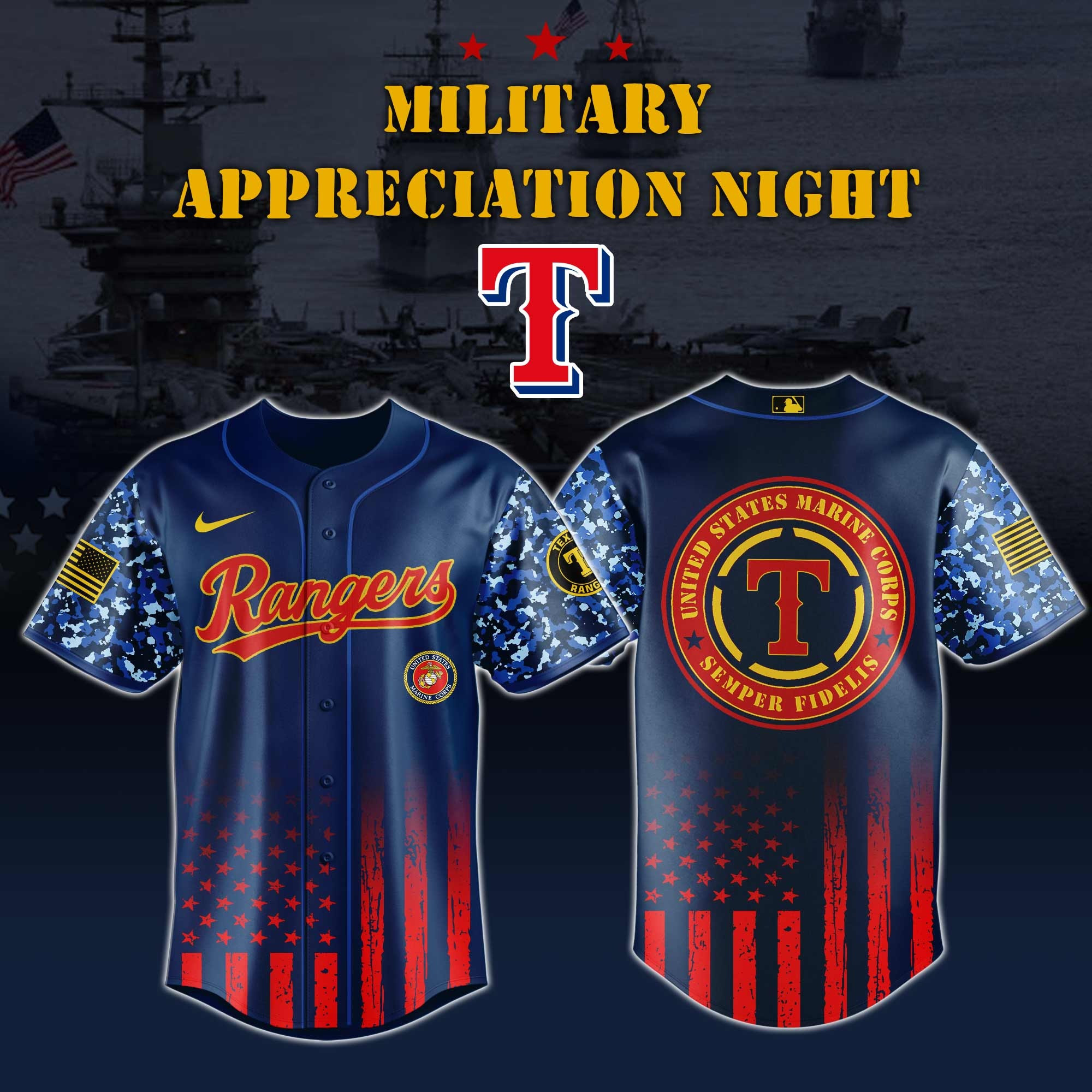 Texas Rangers MLB x Marine Corps Military Appreciation Night Jersey s 2025 Texas Rangers Merch