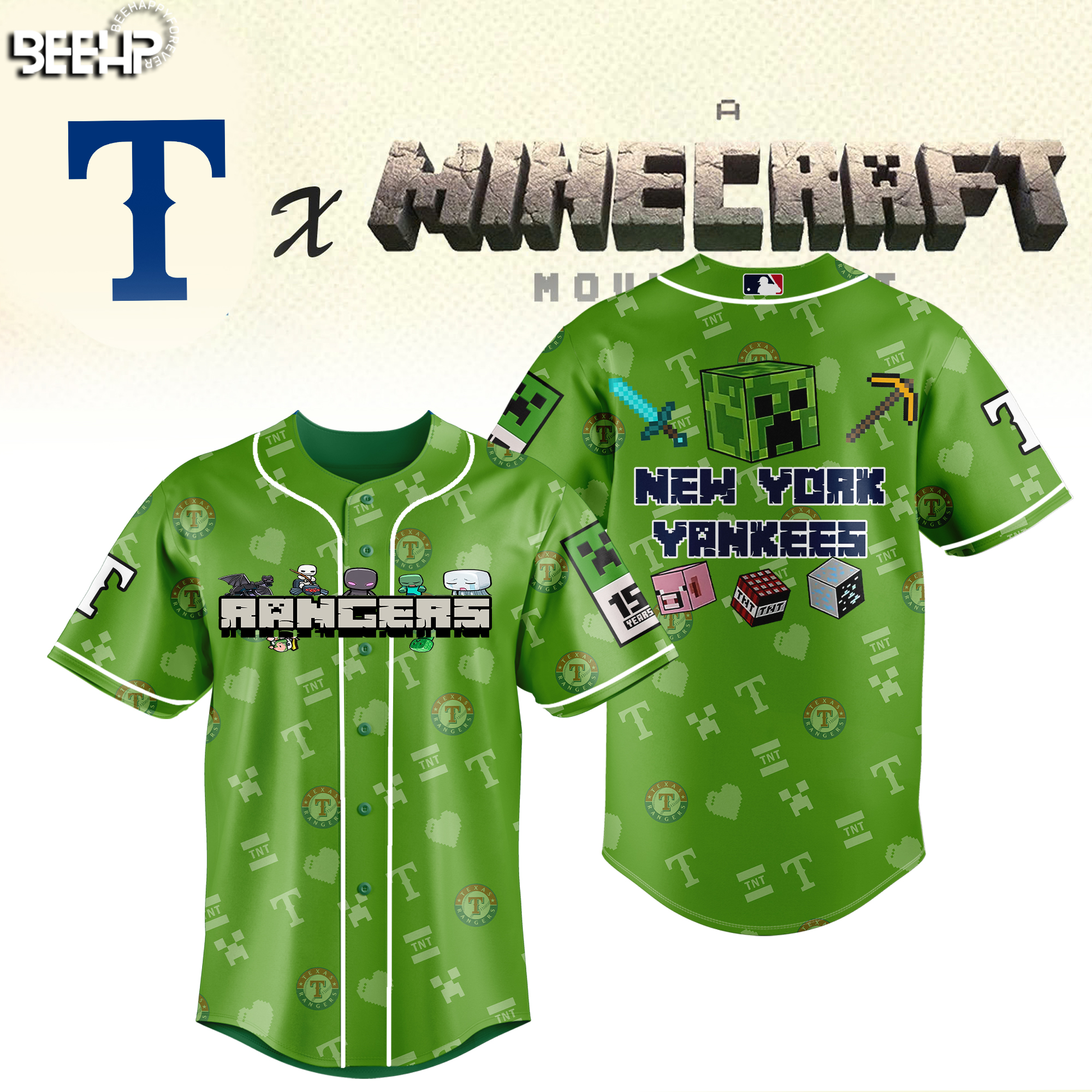 Texas Rangers MLB x Minecraft Personalized Baseball Jersey For Fan