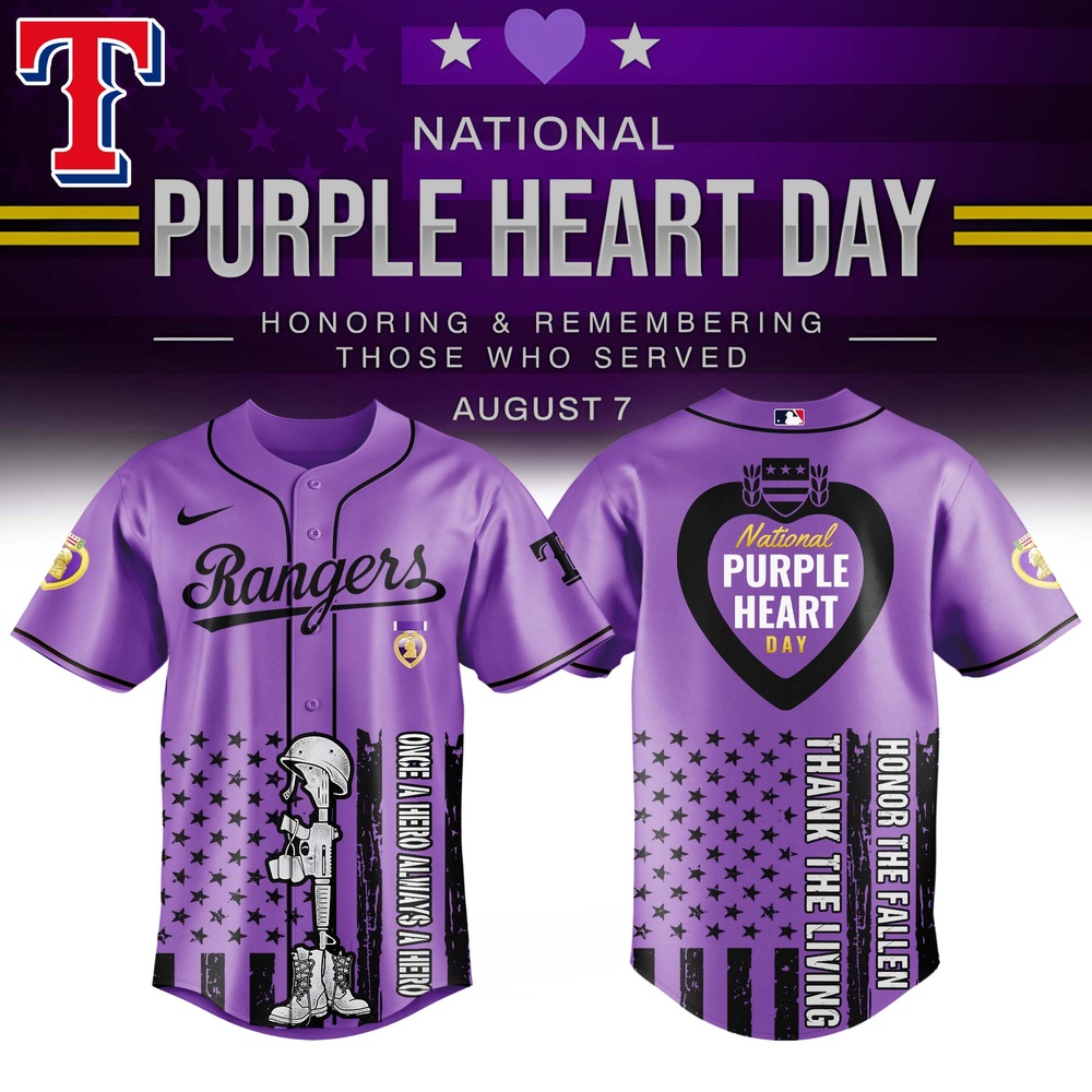 Texas Rangers MLB X Purple Heart Day Personalized Baseball Jersey For Fans