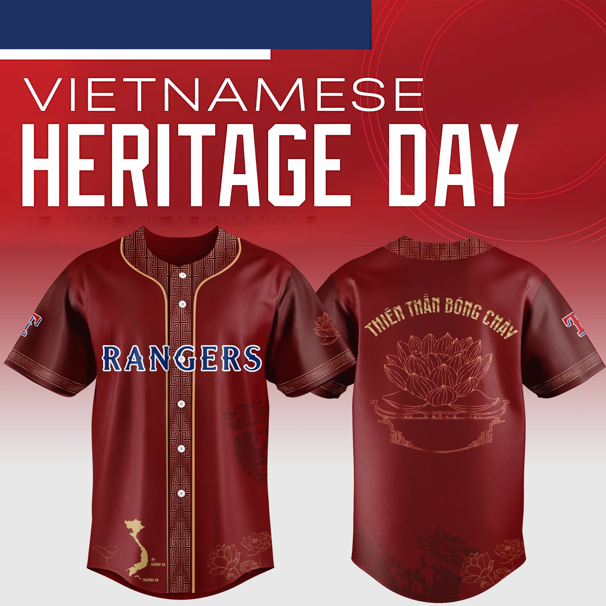 Texas Rangers MLB x Vietnamese Heritage Night Personalized Baseball Jersey For Fans