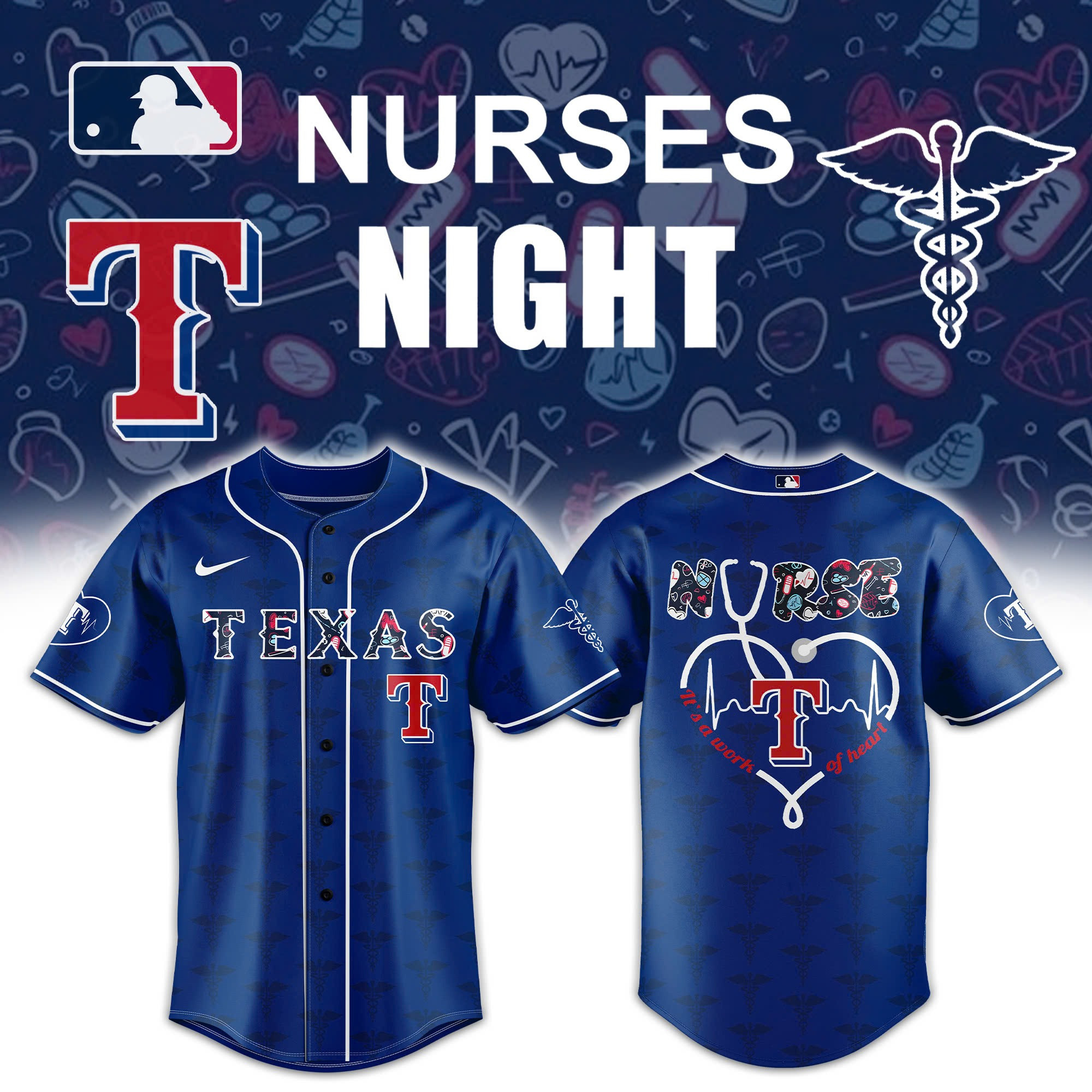 Texas Rangers NURSES Baseball Jersey Cool Gifts For Baseball Lovers