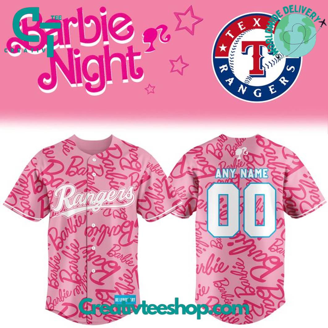 Texas Rangers x Barbie Night Game Special Pink Baseball Jersey