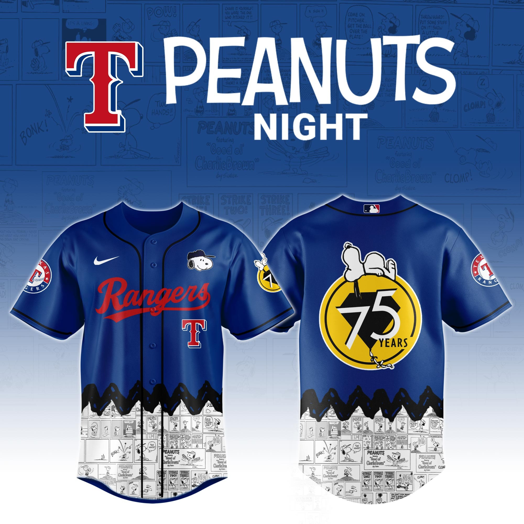 Texas Rangers x Peanuts Night Jersey 2025 Baseball Team Gift Ideas