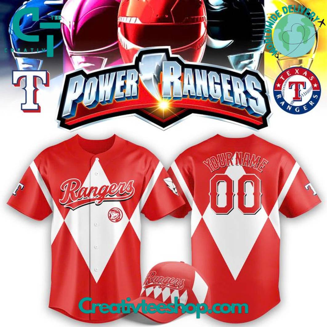 Texas Rangers x Power Rangers Night 2025 Special Red Baseball Jersey