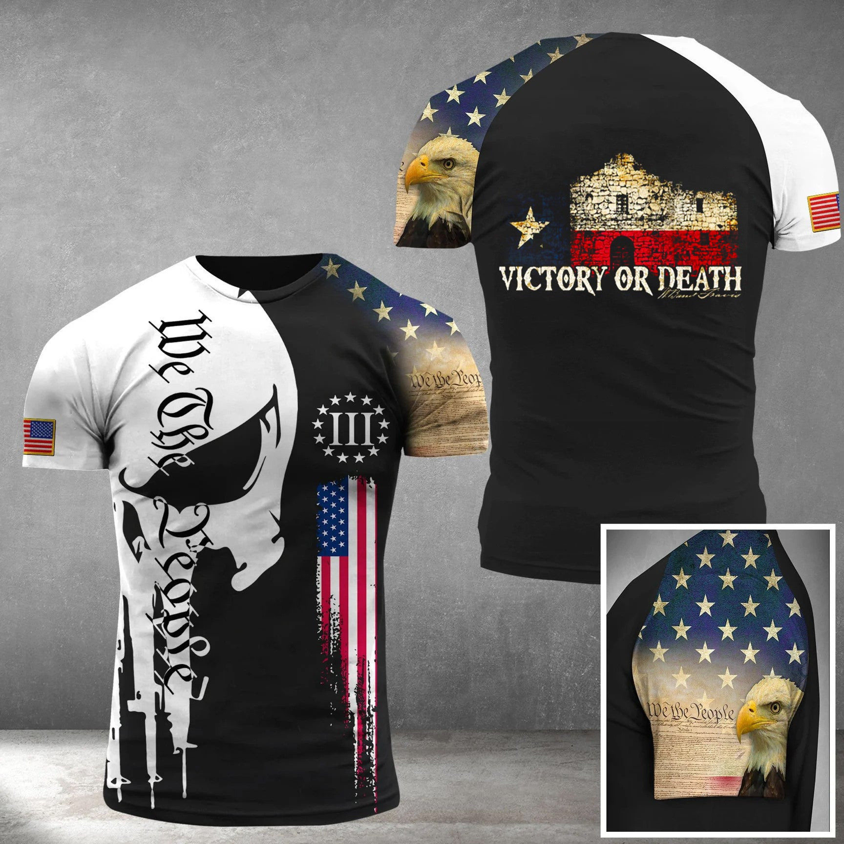 Texas USA Flag Victory Or Death We The People Shirt Patriotic Texas T-Shirts Mens