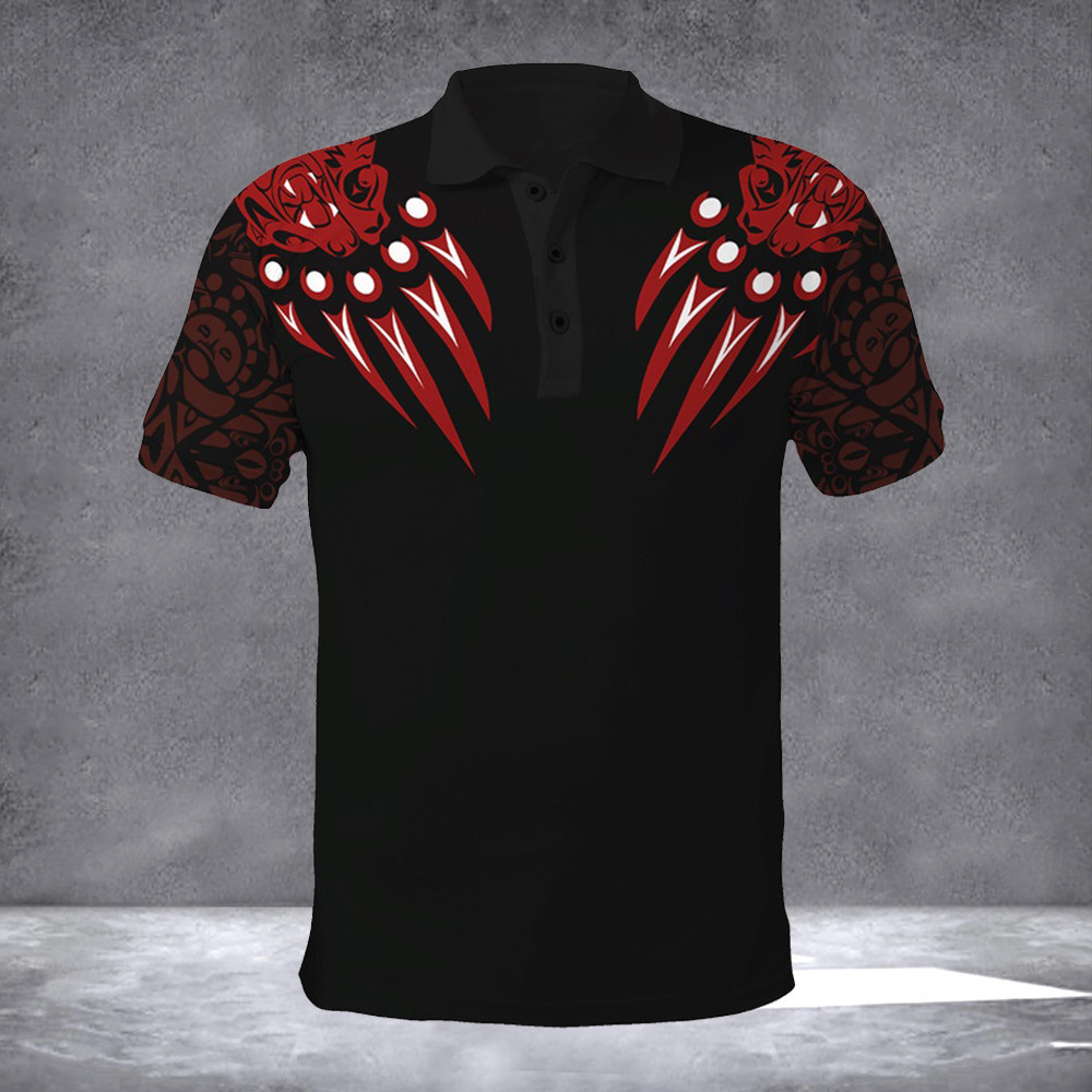 The Bear Mato Northwest Pacific 3D Printed Polo Shirt Haida Art Style Clothing Mens