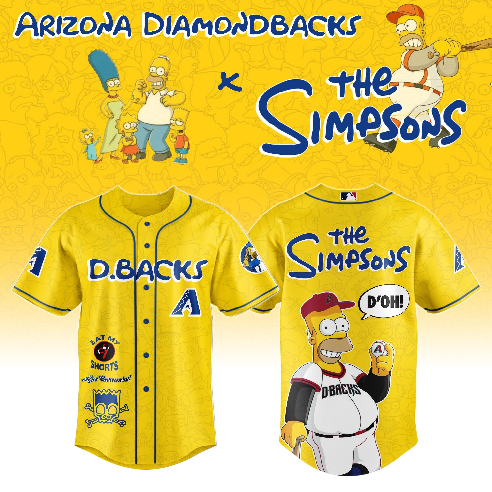 The Simpsons x MLB Arizona Diamondbacks Jersey Baseball Best Diamondbacks Gifts For Fans