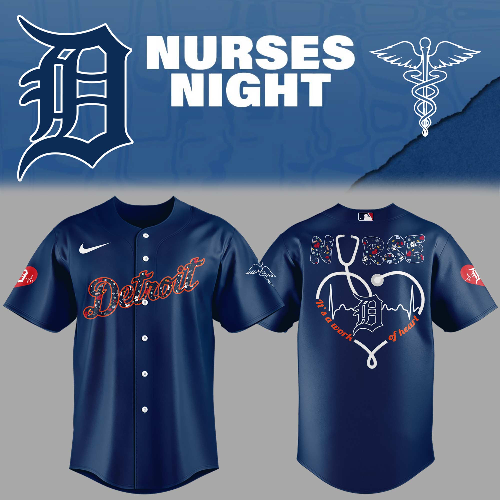 Tigers Baseball Nurses Night Navy Jersey Gifts For Baseball Players Best Gifts For Football Fans