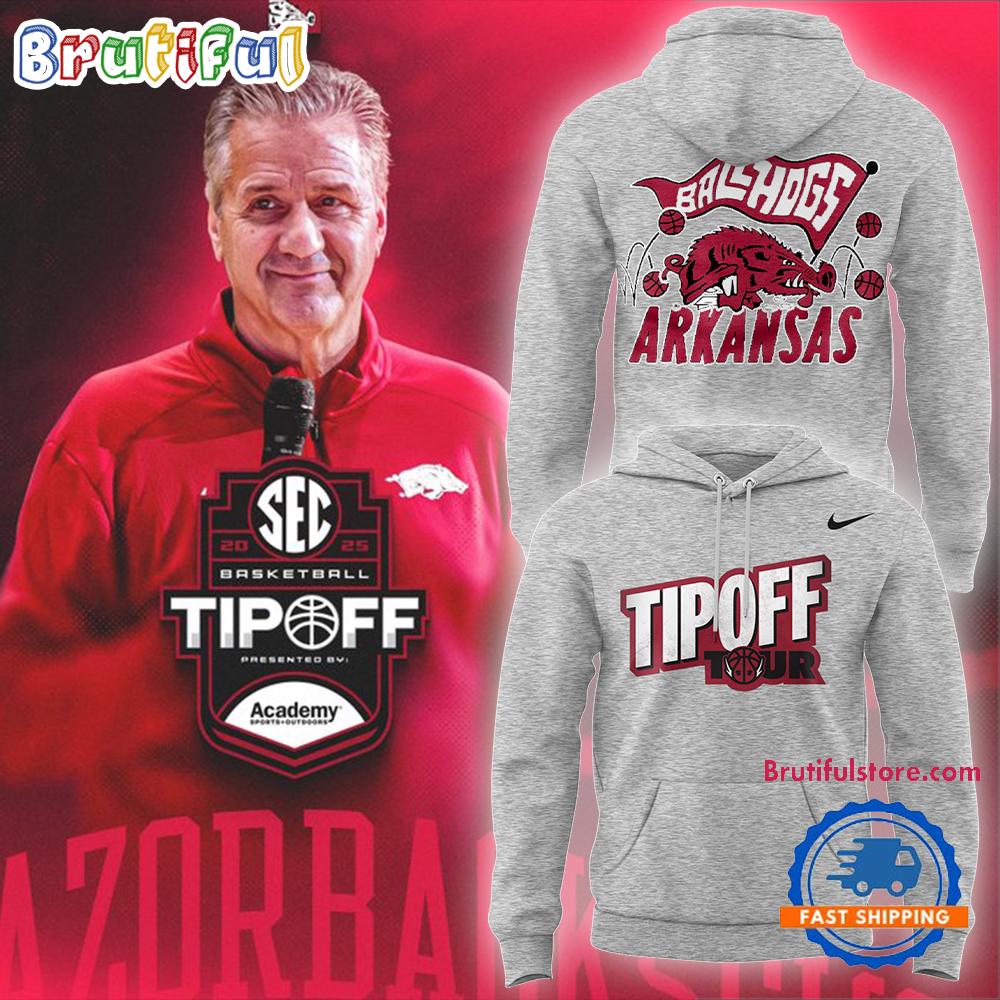 TIPOFF Tour Arkansas Razorbacks Basketball Gray Hoodie