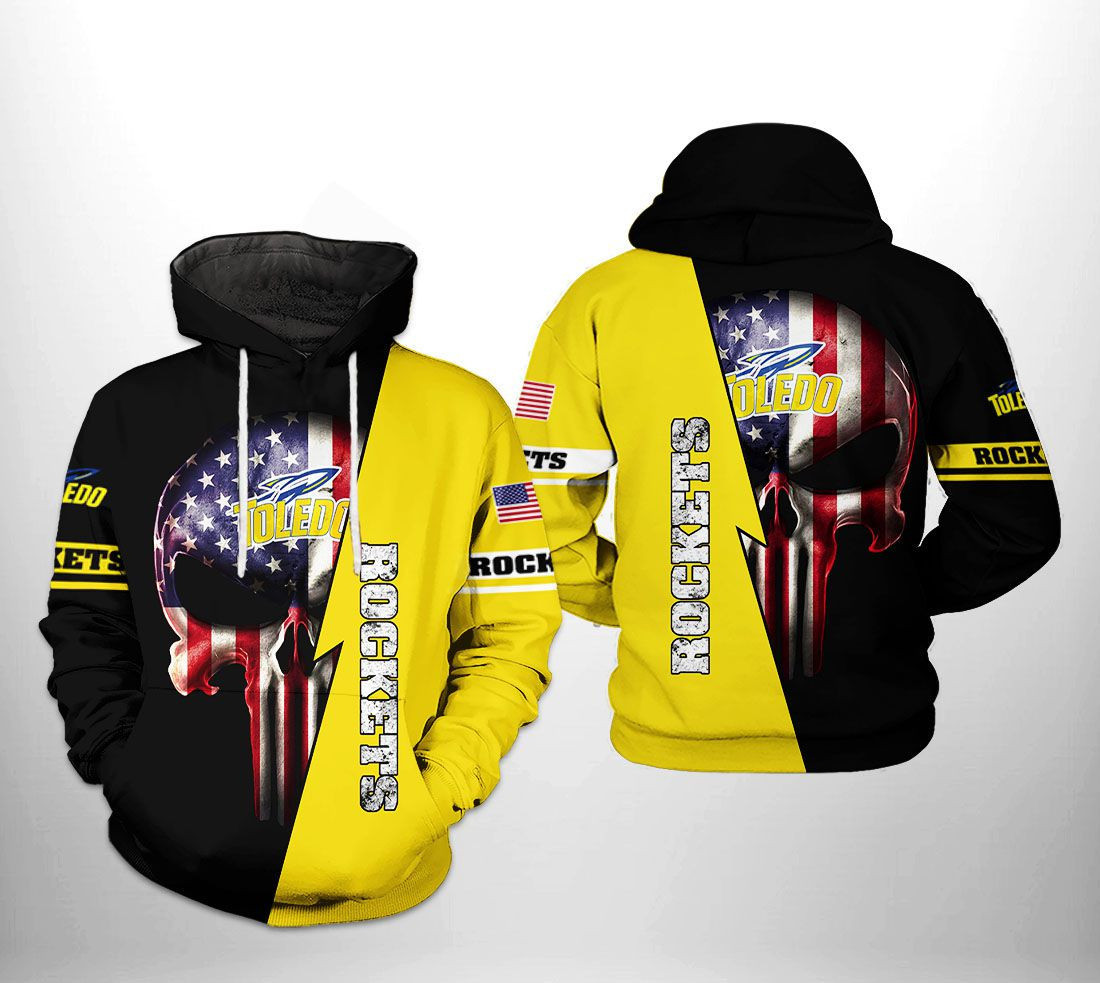 Toledo Rockets NCAA US Flag Skull Hoodie  Zip Hoodie
