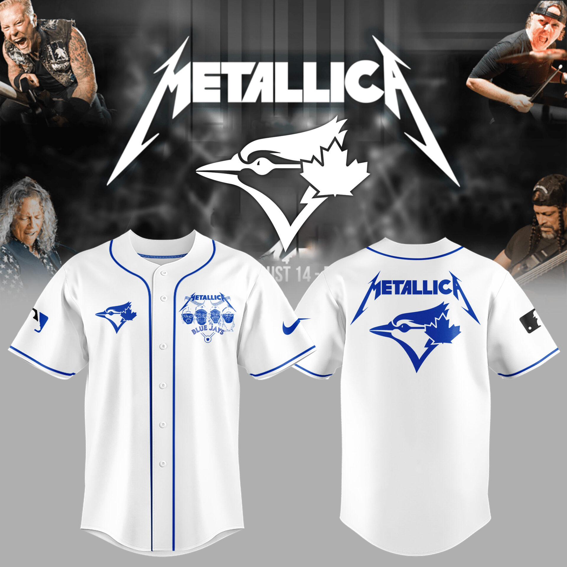 Toronto Blue Jays Baseball Metallica Night White Jersey Gift Ideas For Baseball Players