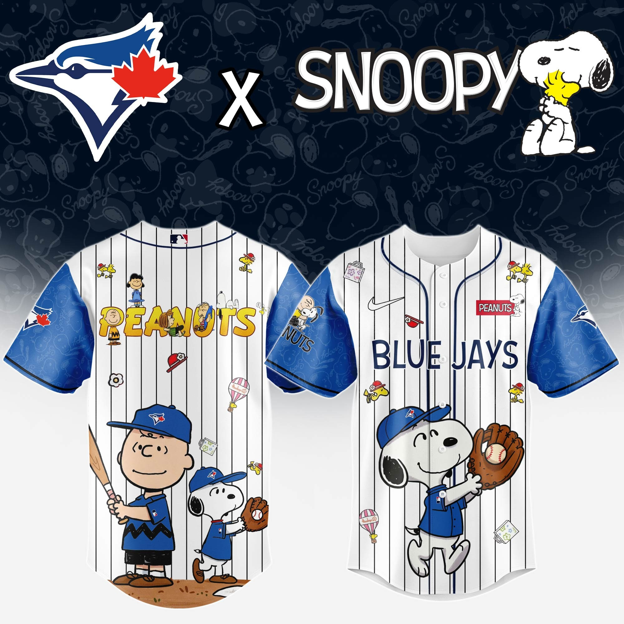 Toronto Blue Jays MLB 75Th Anniversary Of Peanuts Snoopy Jersey Baseball Fan Merch Gifts