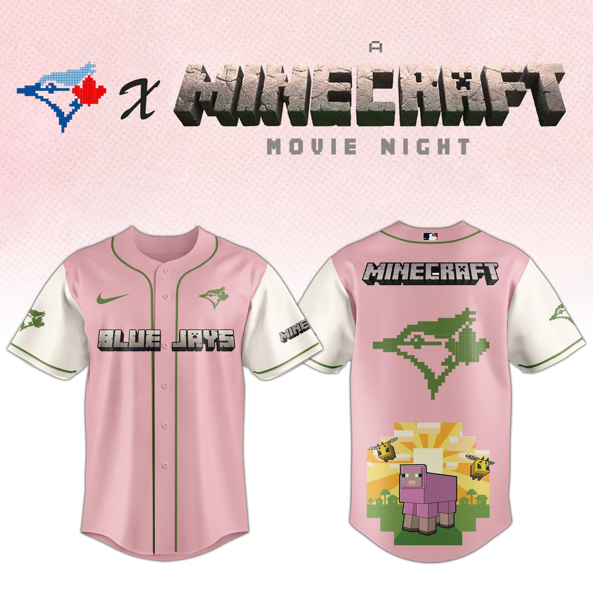 Toronto Blue Jays MLB x A MINECRAFT MOVIE Night Jersey Baseball Fan Gifts For Him Her