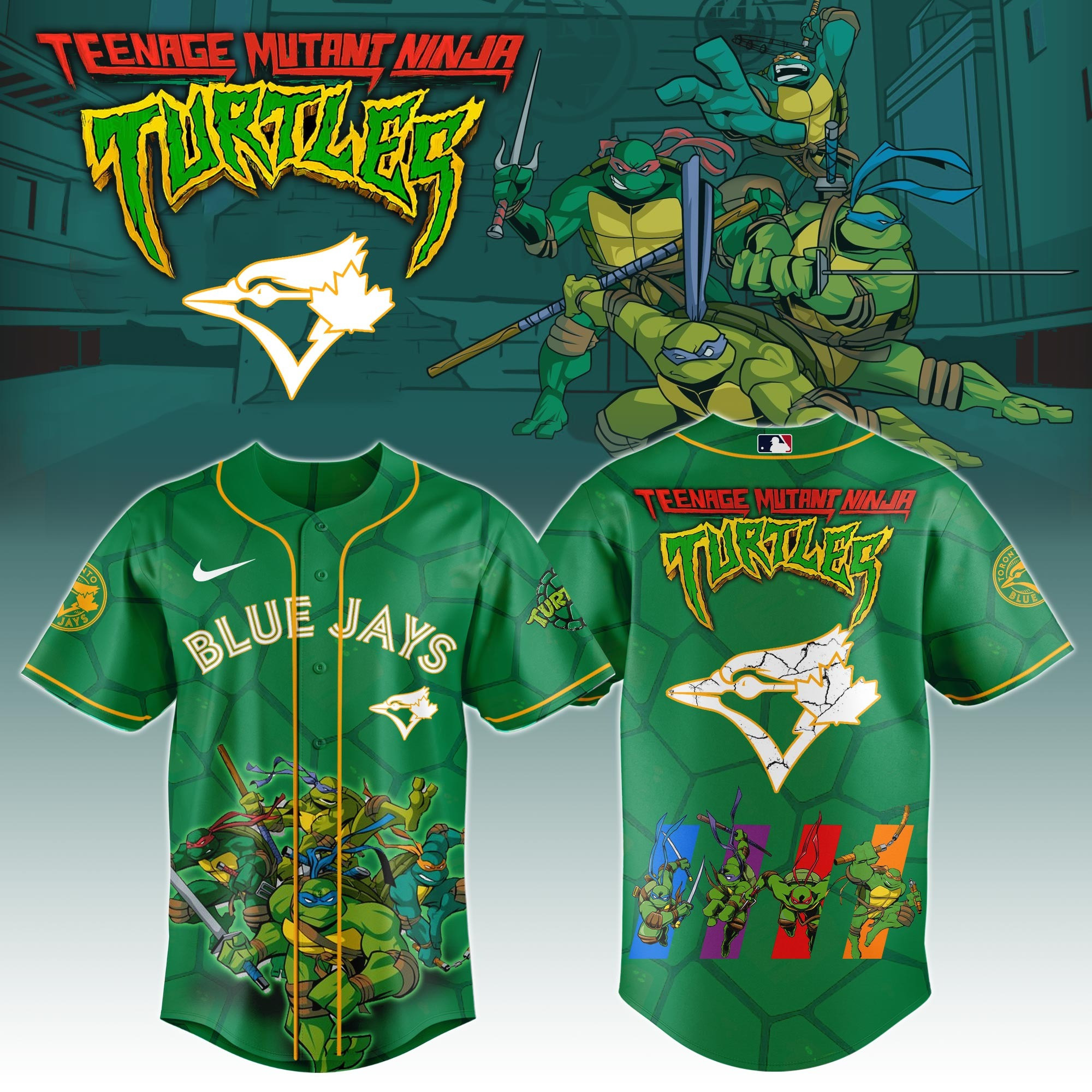 Toronto Blue Jays X Ninja Turtles Night Game Jersey MLB Baseball Ninja Turtles Fan Gifts