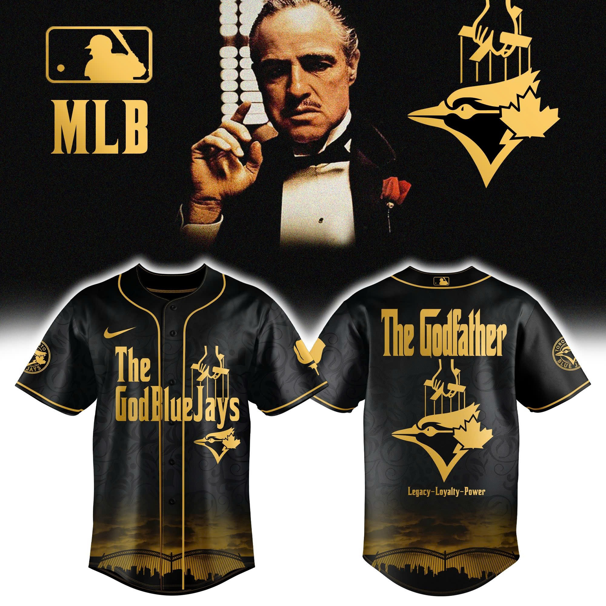 Toronto Blue Jays x The Godfather Gold Baseball Jersey Baseball Lover Gift Ideas