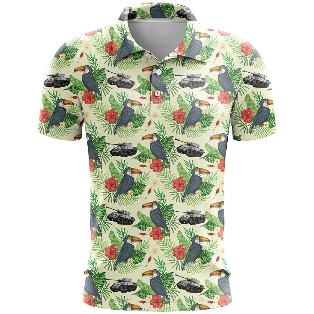 Toucans and Tanks Golf Polo Shirt Second Amendment Shirt Dad Gifts