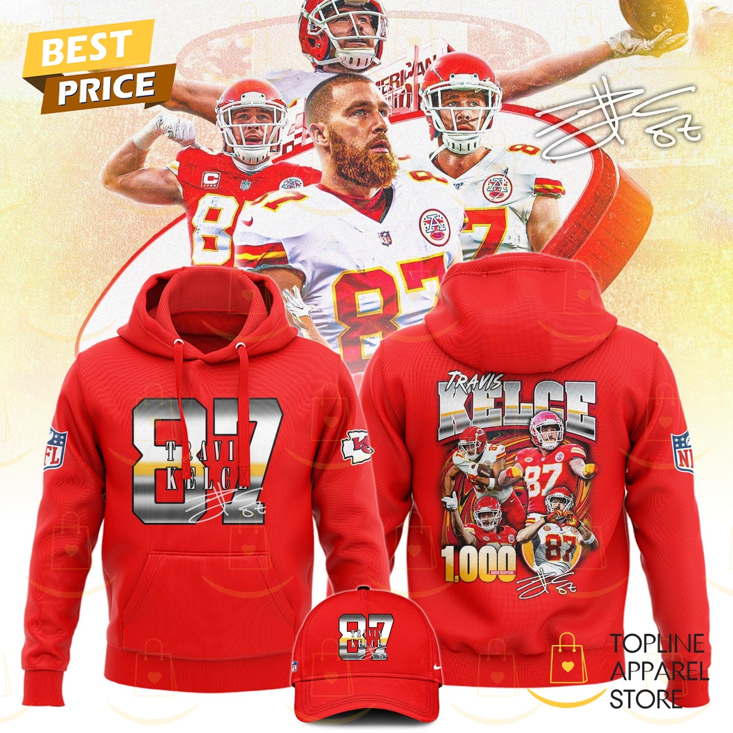 Travis Kelce Kansas City Chiefs 1000 Career Receptions Signature Hoodie - Red