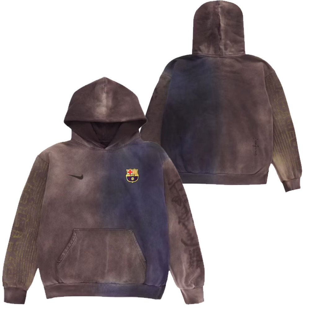 Travis Scott x x FC Barcelona Split-Dye Crest Hoodie Cactus Jack Merch Fan Gift Ideas