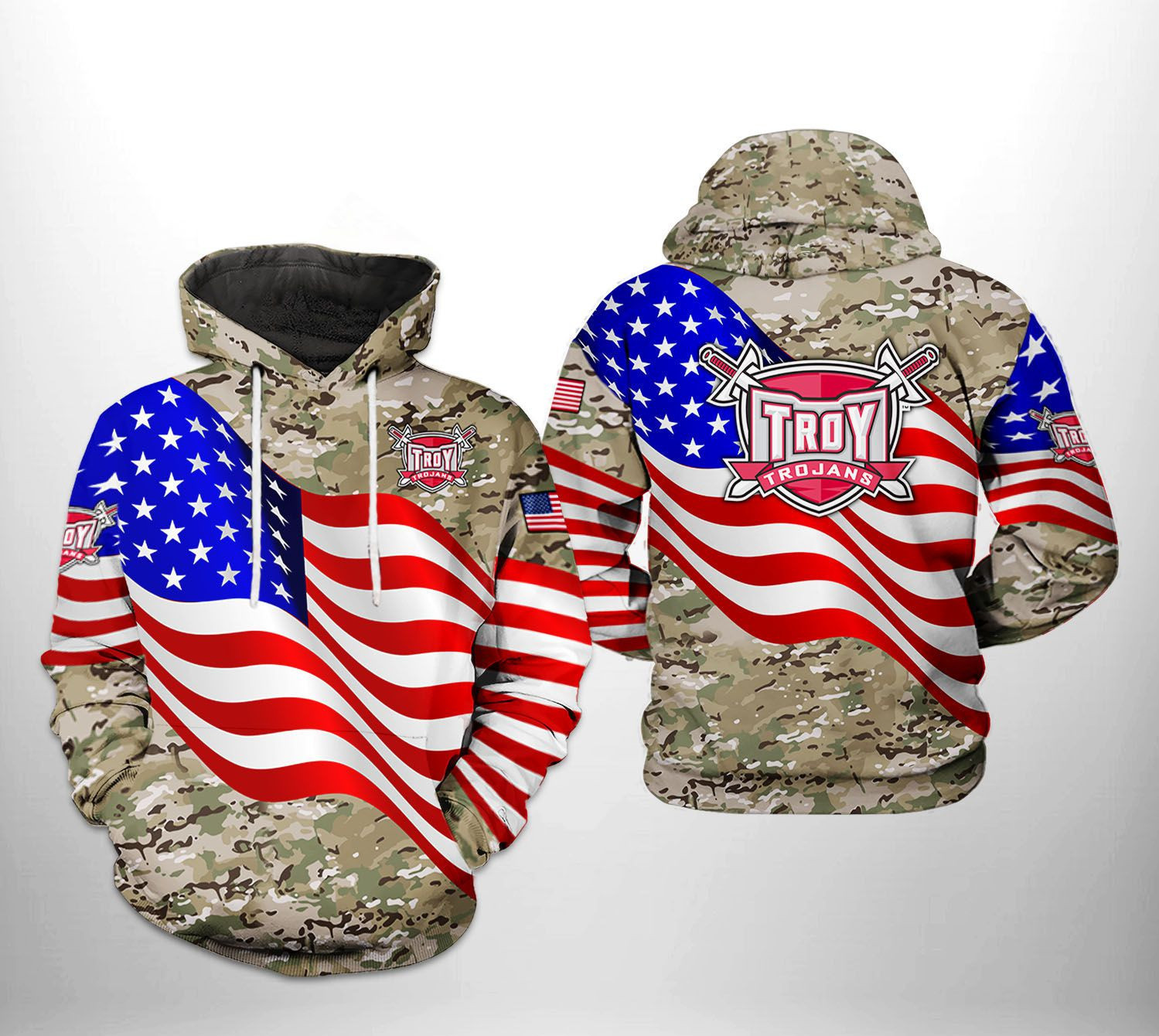 Troy Trojans NCAA US Flag Camo Veteran Hoodie  Zip Hoodie