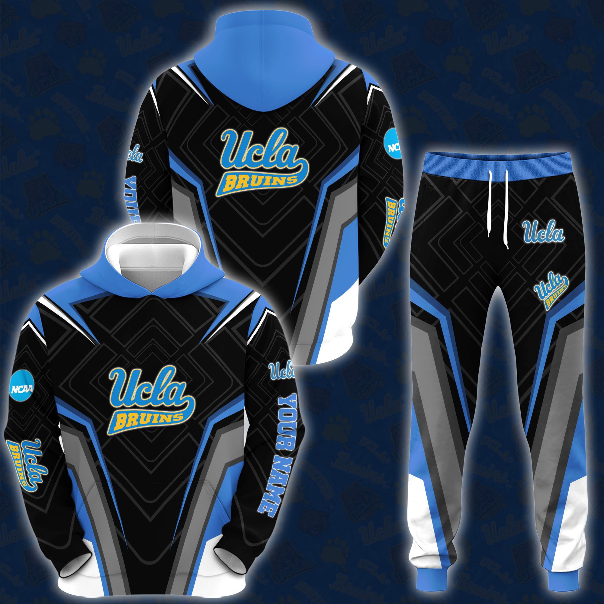 UCLA Bruins Hoodie Joggers Set Custom Your name, Sport Zip Up Hoodie Joggers Set, Sport Gifts For Fan, UCLA Bruins Hoodie BC17 Gift For Sport Music Fans