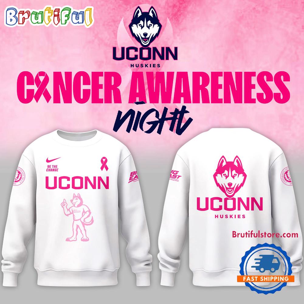 Uconn Huskies Basketball x Fight Night Cancer Limited Edition 2025 White Sweatshirt