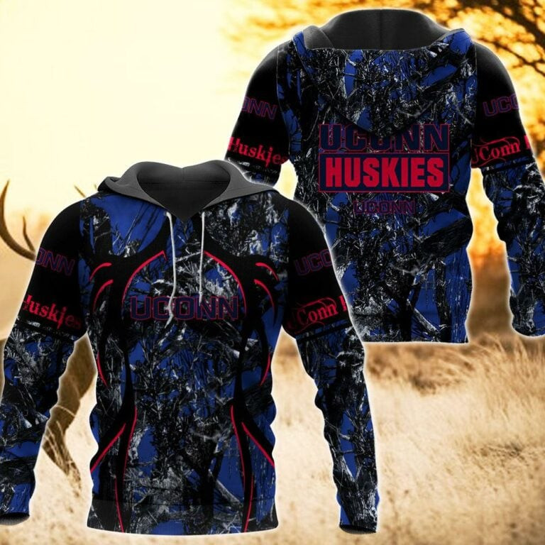 UConn Huskies Camo Hunting 3D printed Sweatshirt Hoodie Zipped Hoodie