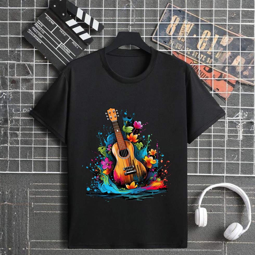 Ukulele instrument on colorful painted Ukulele T-Shirt