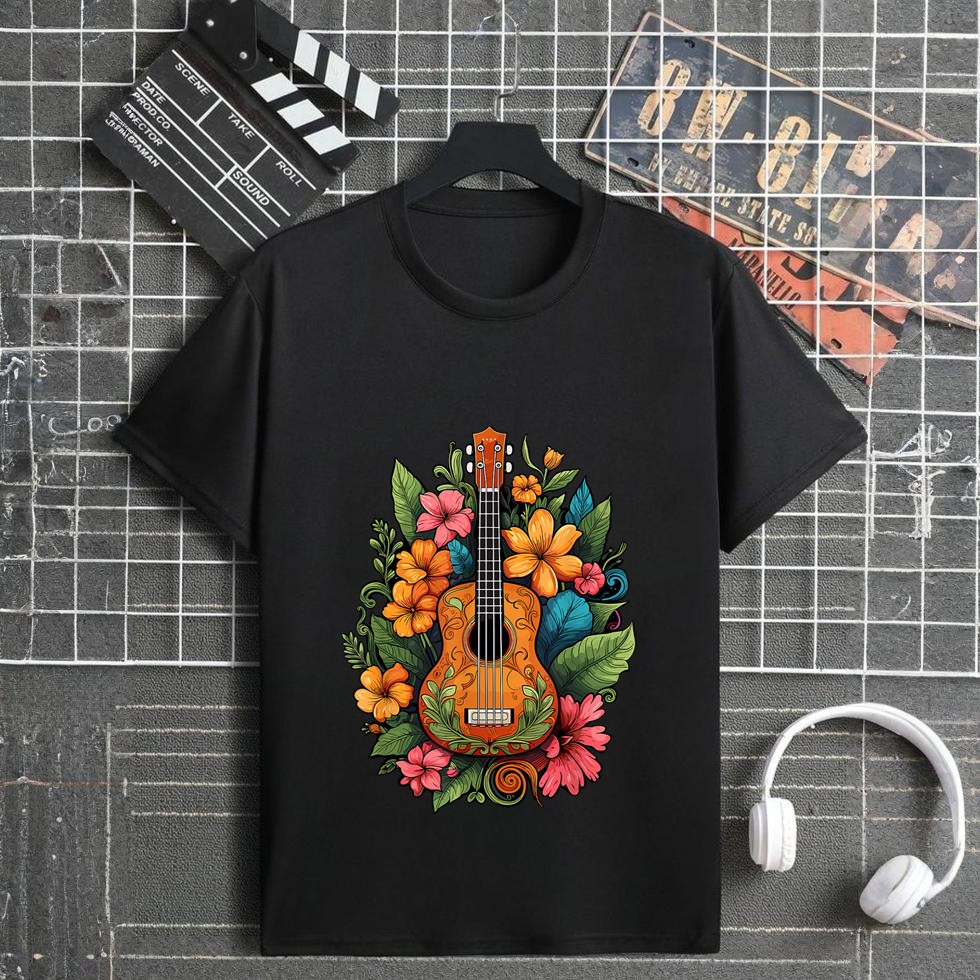 Ukulele Player Hawaiian Tropical Flowers for Men Women T-Shirt