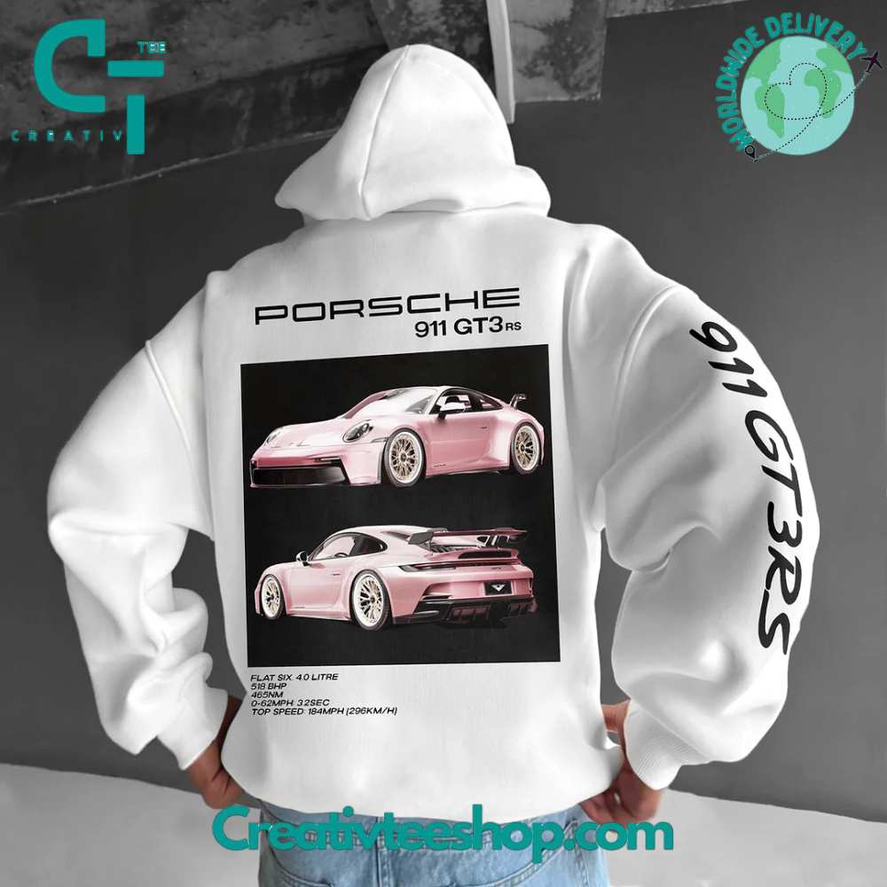 Unisex Oversized Porsche 911 GT3 RS Car White Hoodie