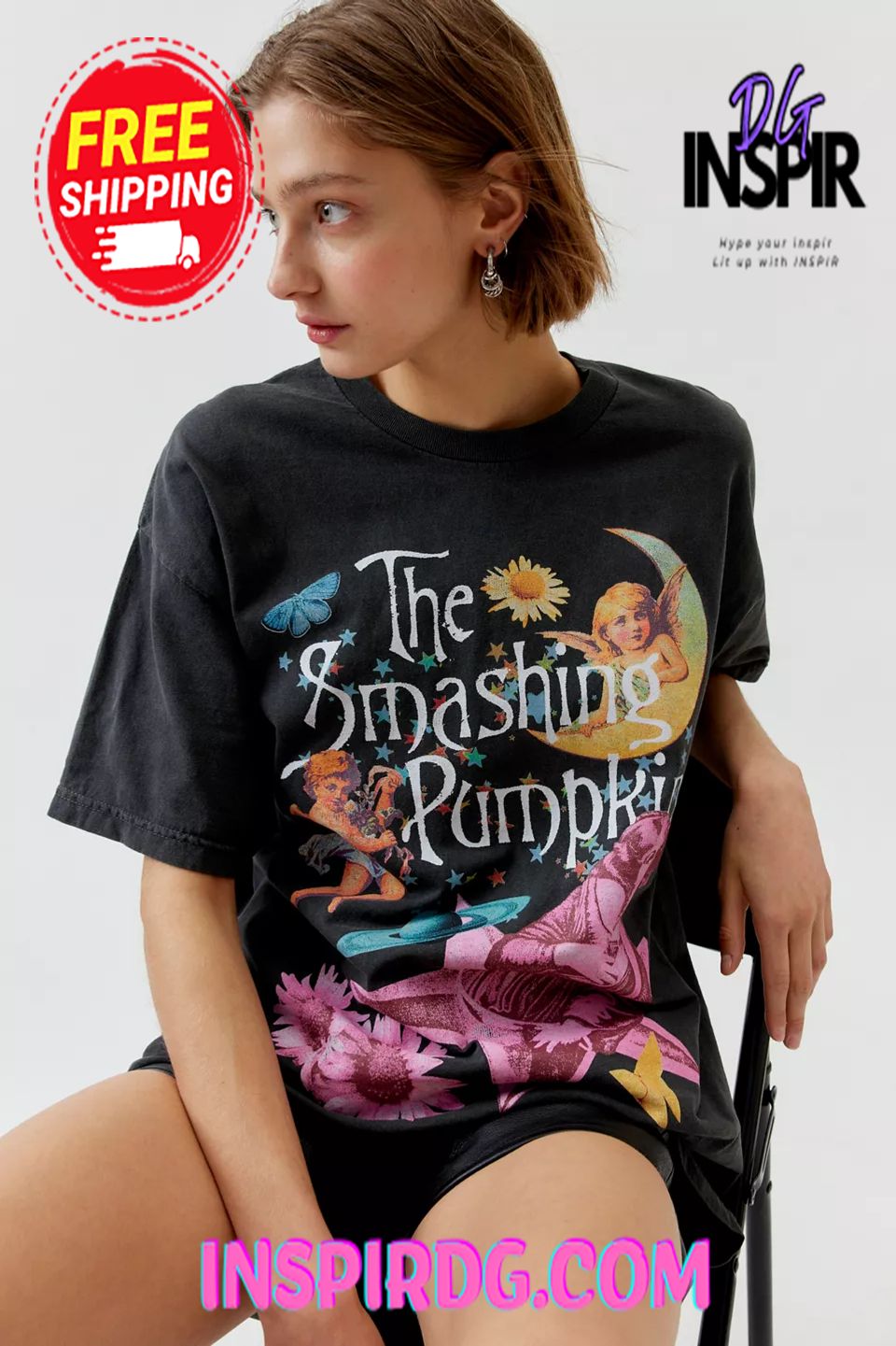 Urban Outfitters Smashing Pumpkins Collage Black T-Shirt Dress