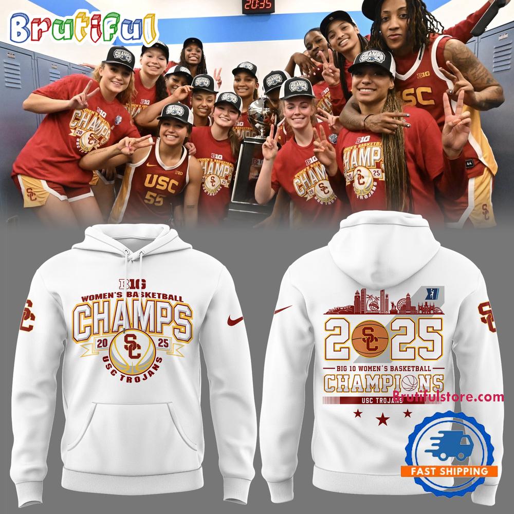 USC Trojans Womens Basketball 2025 Champions White Hoodie