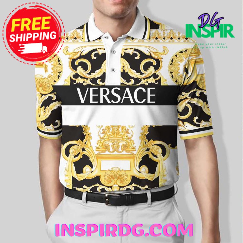 Versace Luxury Pattern White Yellow All Over Polo Shirt