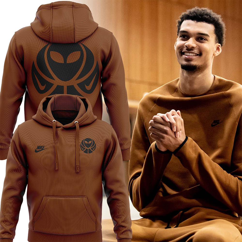 Victor Wembanyama Alien New Logo Hoodie Brown Best Gifts For Basketball Fans