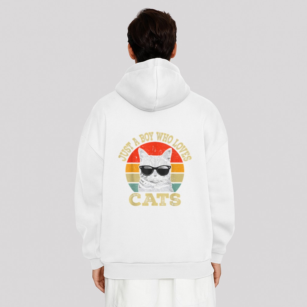 Vintage Just A Boy Who Loves Cats Boy Kid Cat Lover For Boys Hoodie