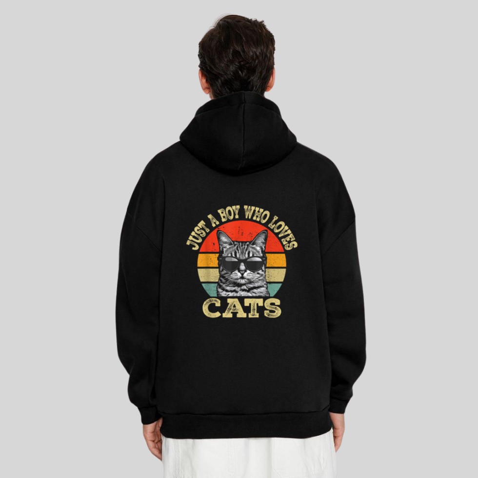 Vintage Just A Boy Who Loves Cats Boy Kid Cat Lover For Boys Hoodie