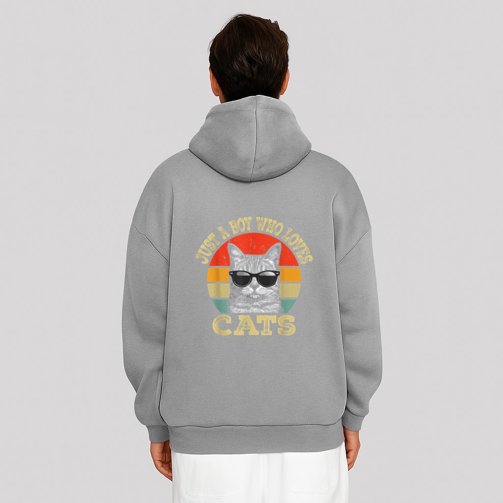 Vintage Just A Boy Who Loves Cats Boy Kid Cat Lover For Boys Hoodie