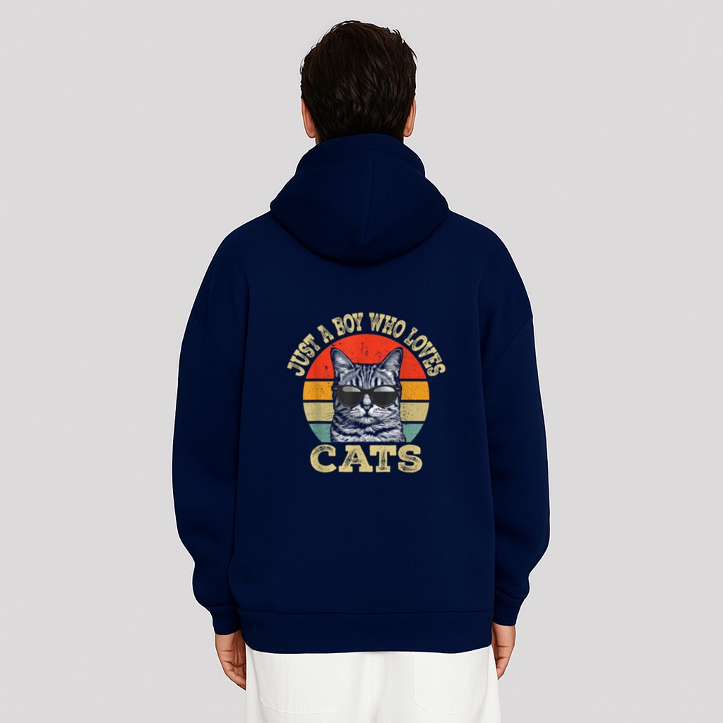 Vintage Just A Boy Who Loves Cats Boy Kid Cat Lover For Boys Hoodie