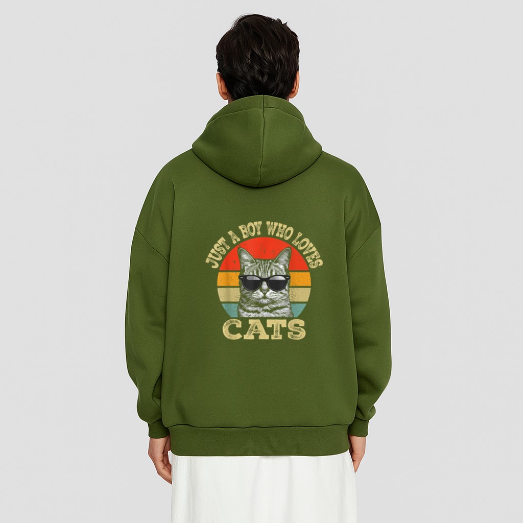 Vintage Just A Boy Who Loves Cats Boy Kid Cat Lover For Boys Hoodie