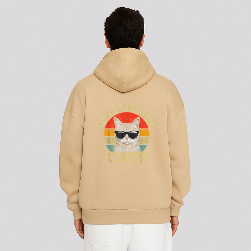 Vintage Just A Boy Who Loves Cats Boy Kid Cat Lover For Boys Hoodie