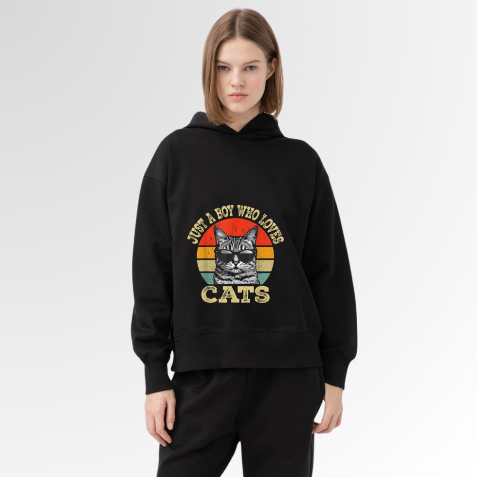 Vintage Just A Boy Who Loves Cats Boy Kid Cat Lover For Boys Hoodie