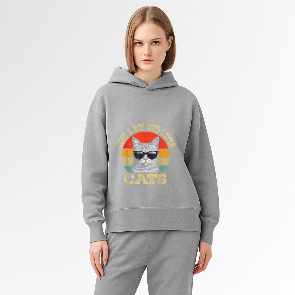 Vintage Just A Boy Who Loves Cats Boy Kid Cat Lover For Boys Hoodie