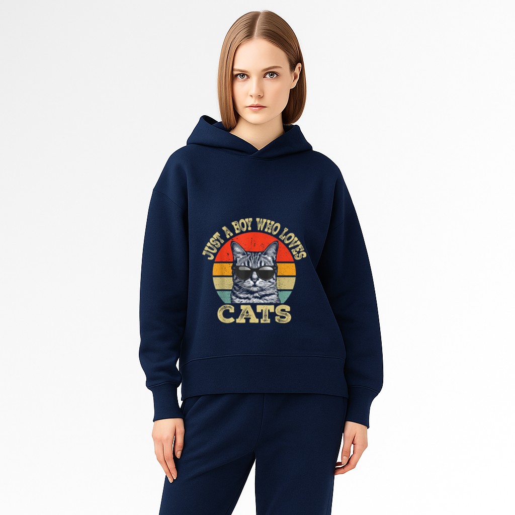 Vintage Just A Boy Who Loves Cats Boy Kid Cat Lover For Boys Hoodie