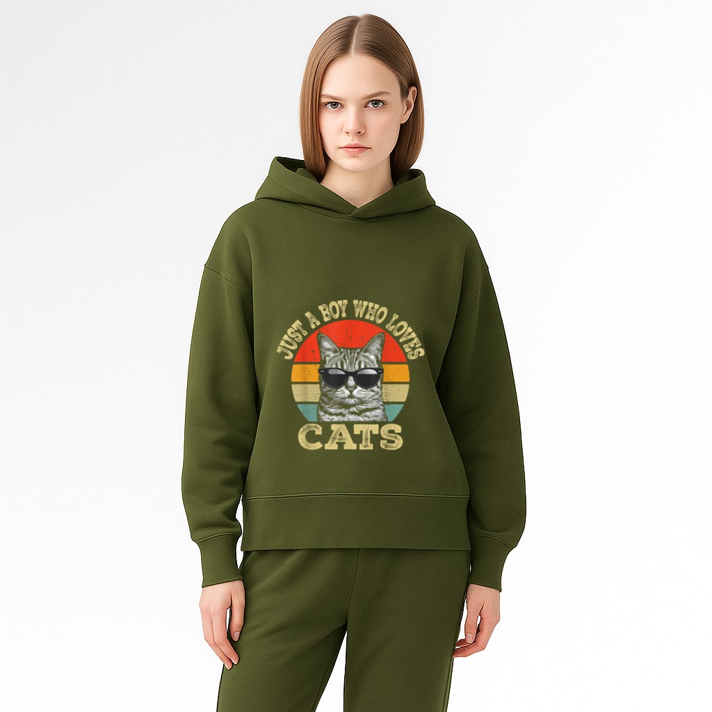Vintage Just A Boy Who Loves Cats Boy Kid Cat Lover For Boys Hoodie
