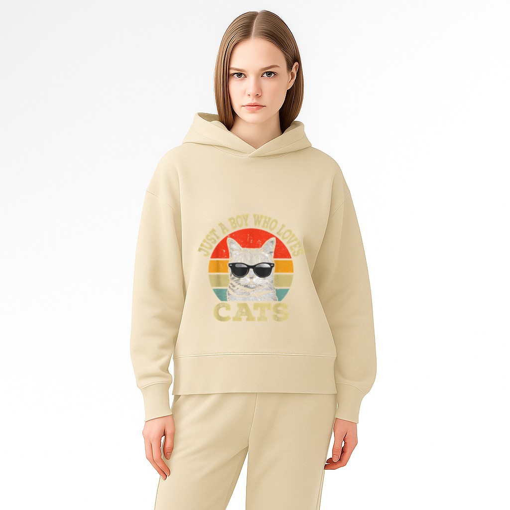 Vintage Just A Boy Who Loves Cats Boy Kid Cat Lover For Boys Hoodie