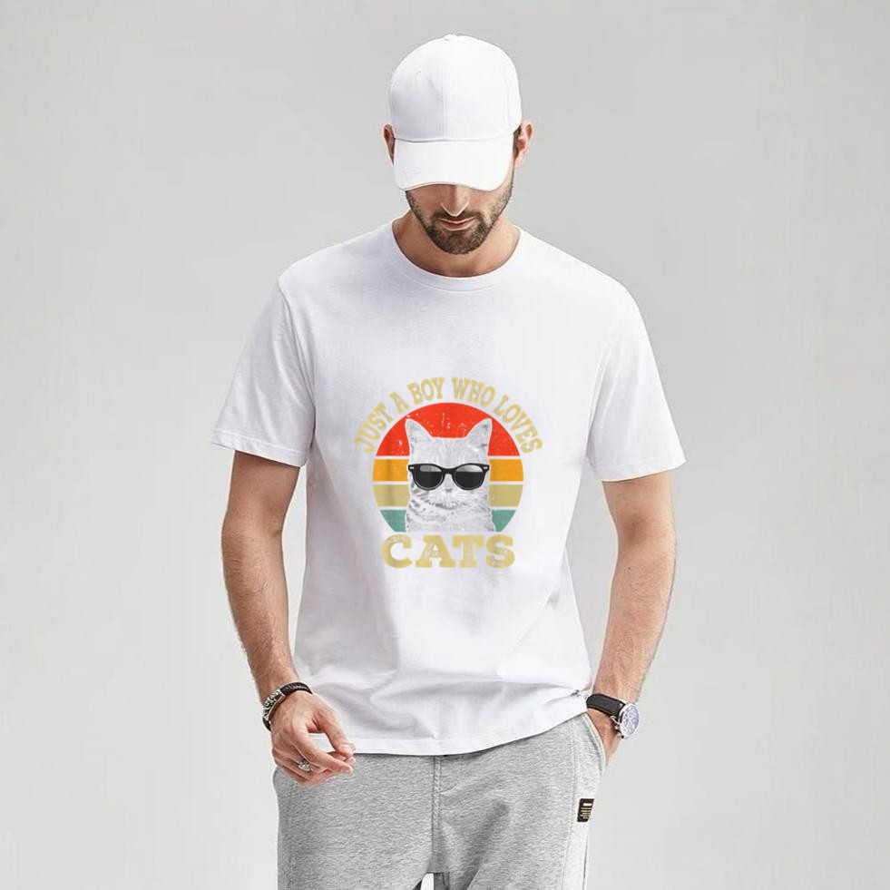 Vintage Just A Boy Who Loves Cats Boy Kid Cat Lover For Boys T-Shirt
