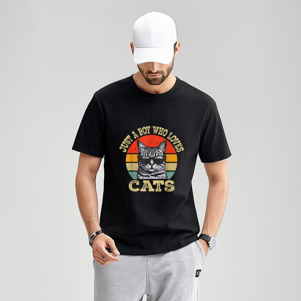 Vintage Just A Boy Who Loves Cats Boy Kid Cat Lover For Boys T-Shirt