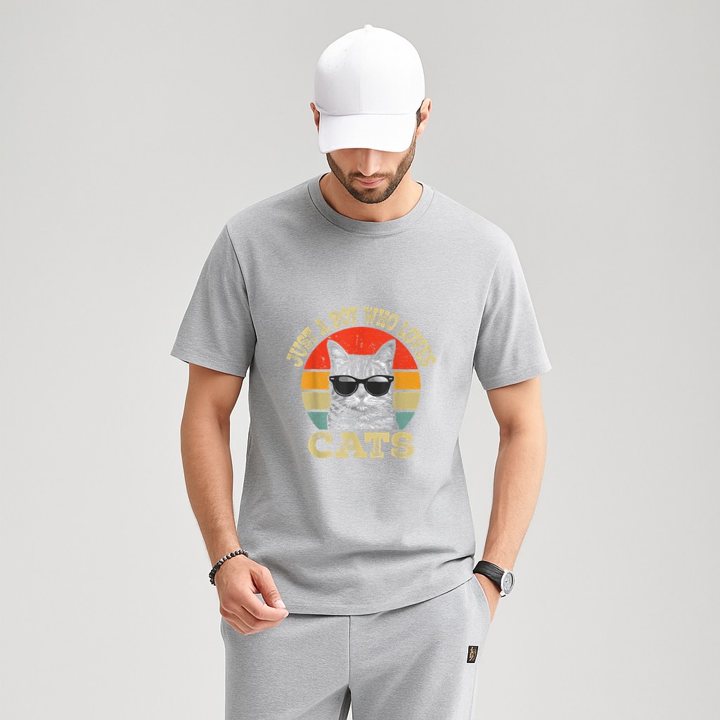 Vintage Just A Boy Who Loves Cats Boy Kid Cat Lover For Boys T-Shirt