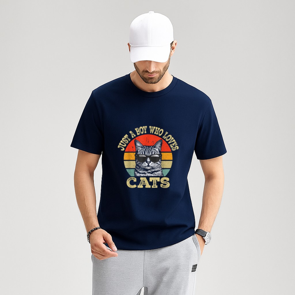 Vintage Just A Boy Who Loves Cats Boy Kid Cat Lover For Boys T-Shirt